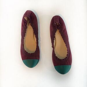 J.Crew Maroon Green Satin Toe Leather Flats